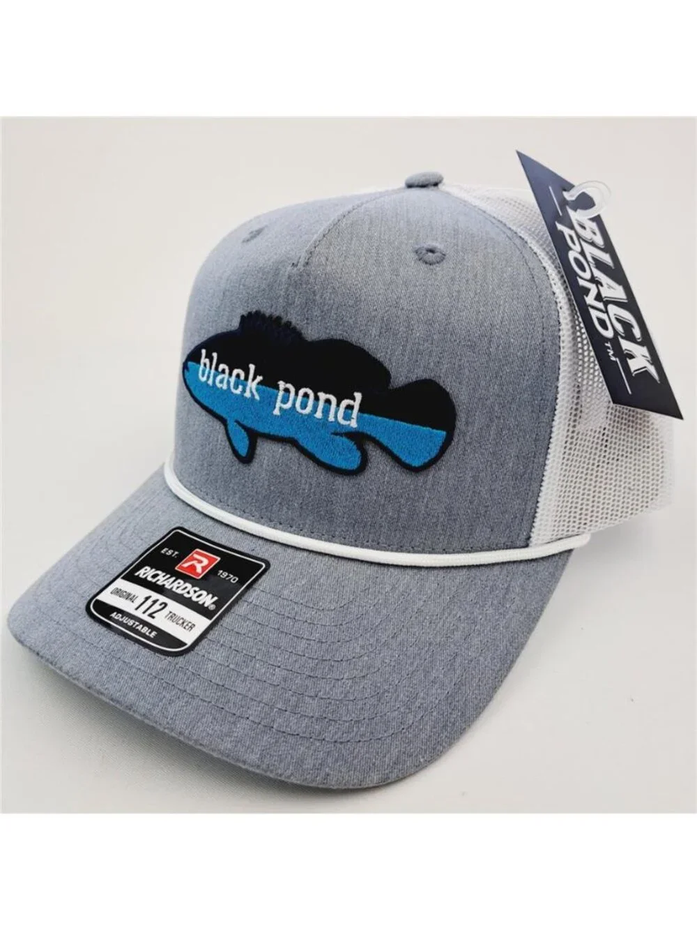 Black Pond Fishing Trucker Hat Richardson 112 Patch Grey White Snapback Cap 80s